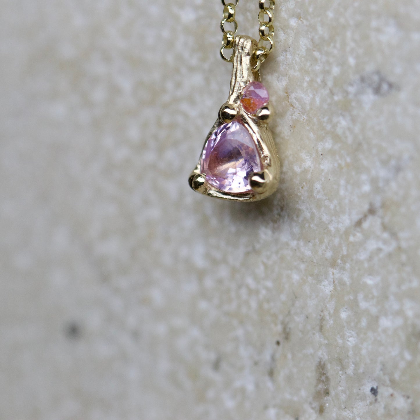 Pink sapphire trillion necklace