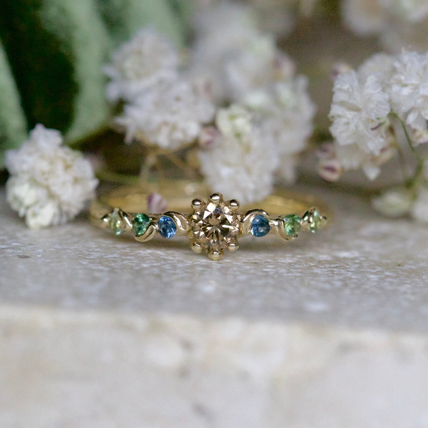 Morgana cognac diamond & sea green sapphire ring set ~ can be sold separately ( ready to ship )