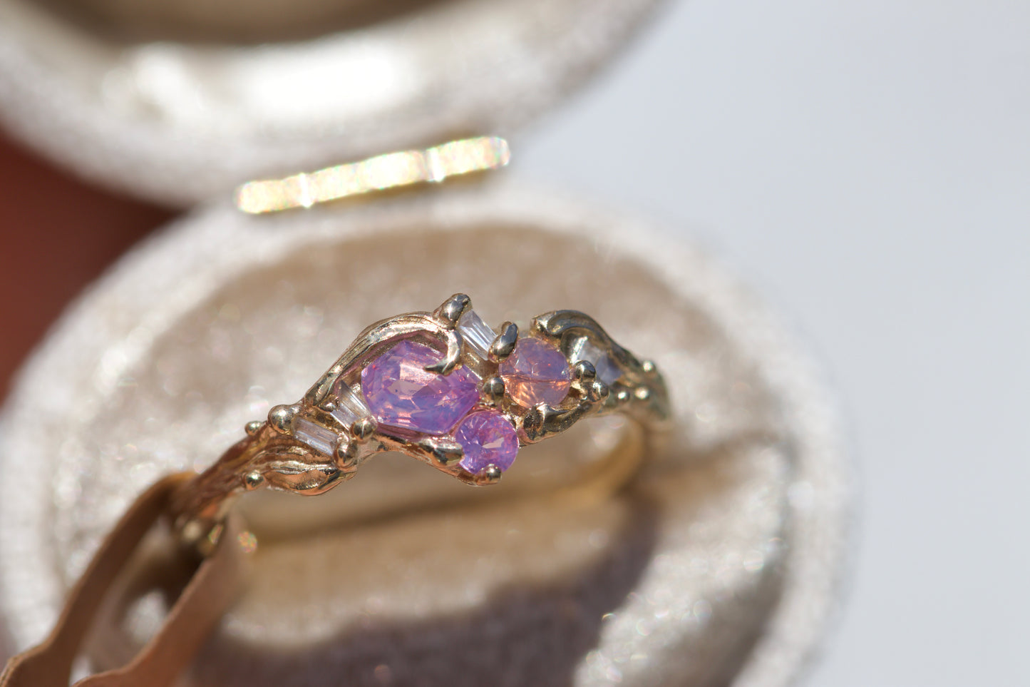 Sea pink sapphire cluster ring - Ready to ship