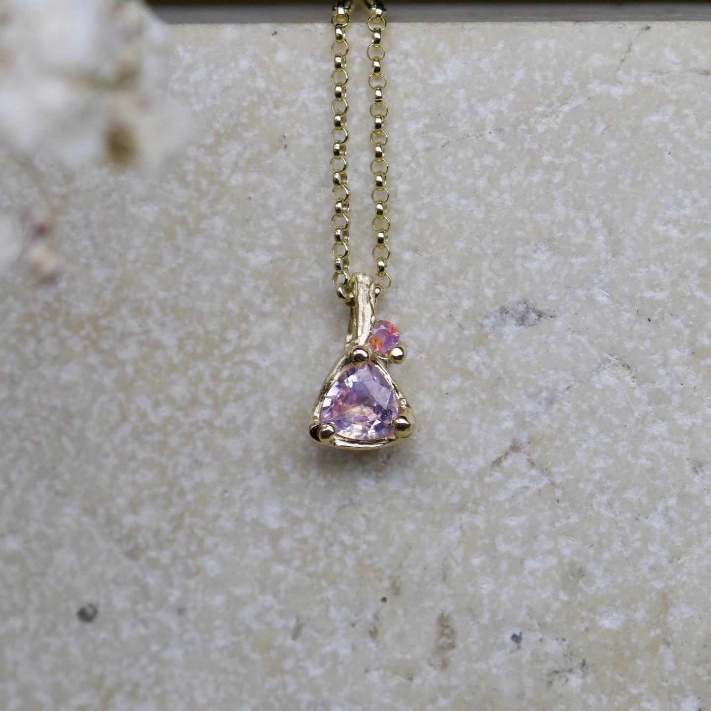 Pink sapphire trillion necklace