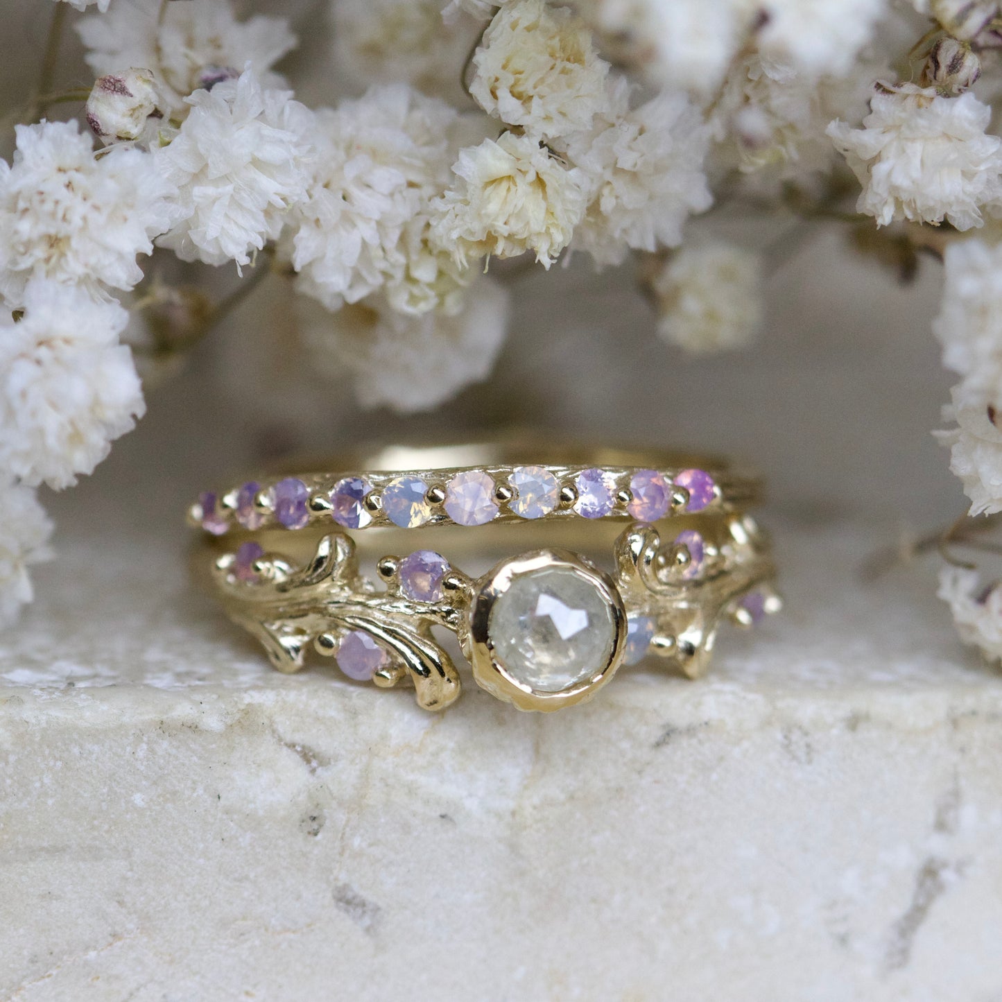 Milky diamond honey suckle ring ( ready to ship )