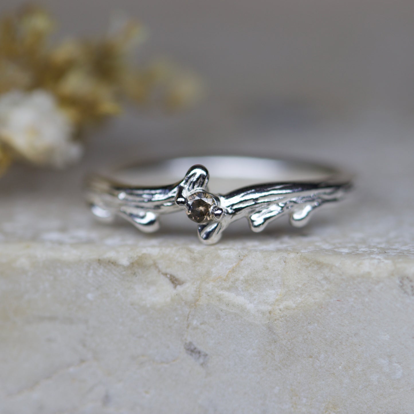 Twig ring with champagne diamond