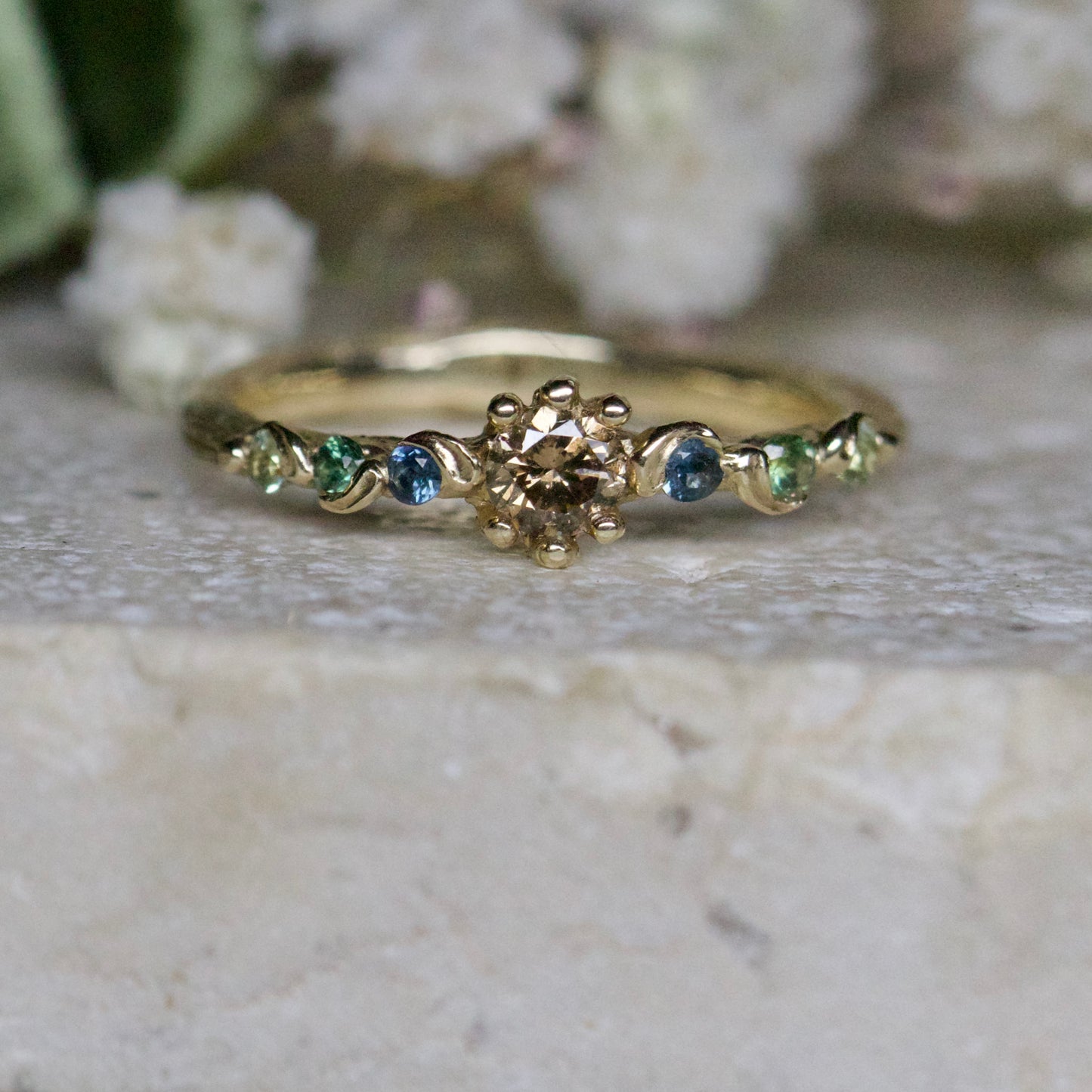 Morgana cognac diamond & sea green sapphire ring set ~ can be sold separately ( ready to ship )