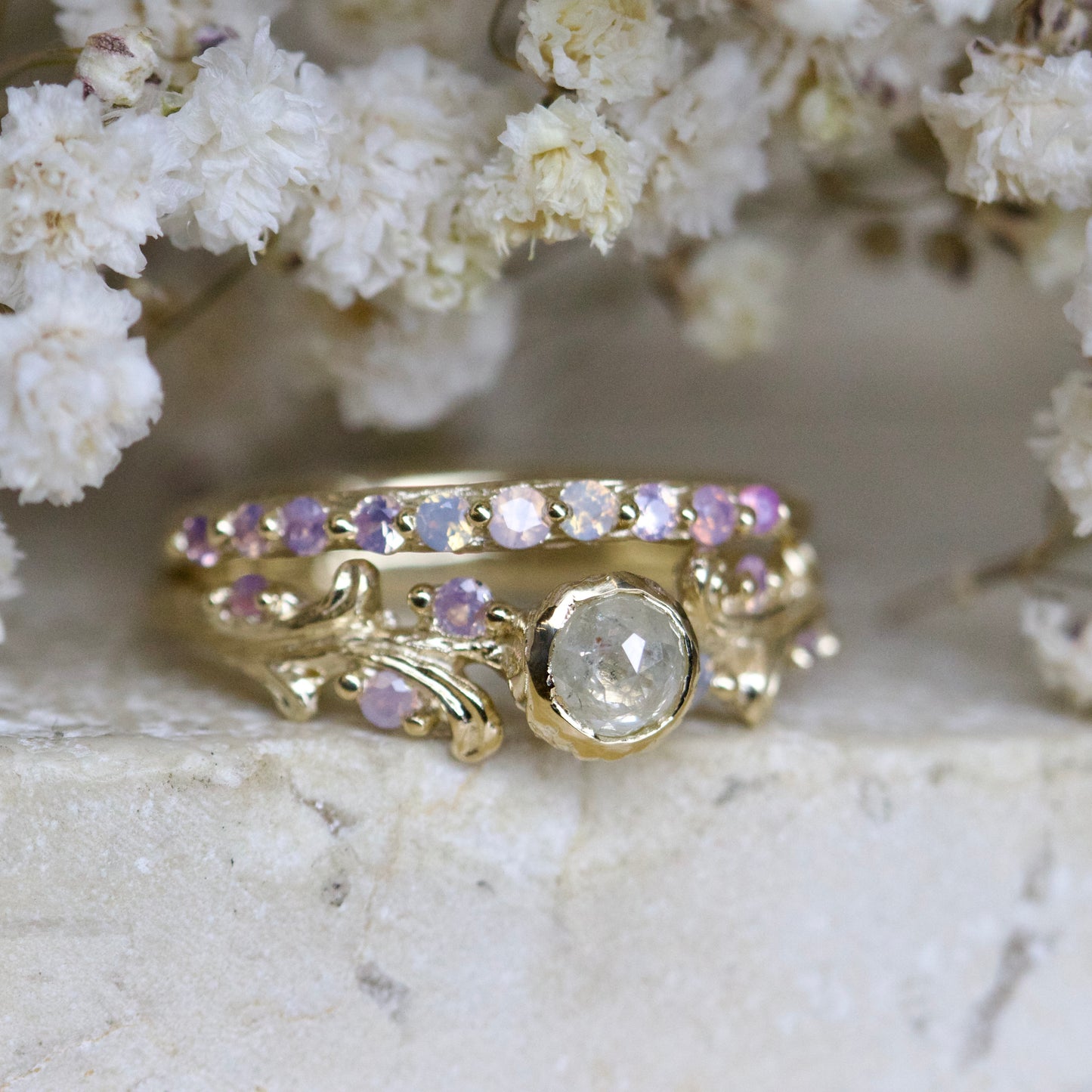 Milky diamond honey suckle ring ( ready to ship )