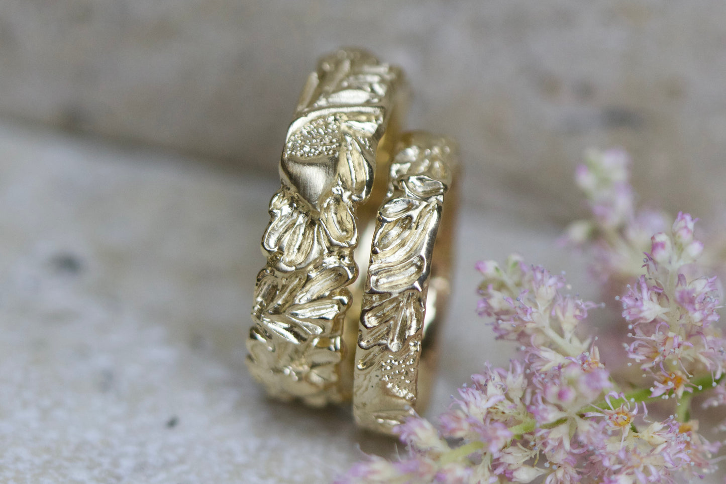 Oak leaf wedding bands