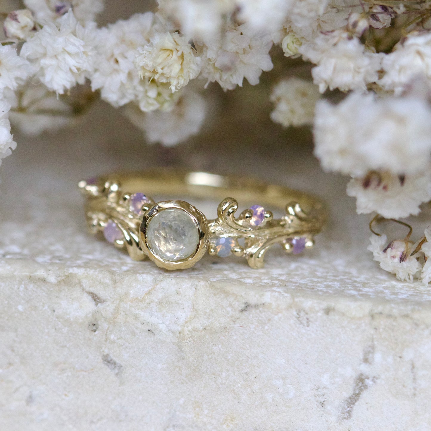 Milky diamond honey suckle ring ( ready to ship )