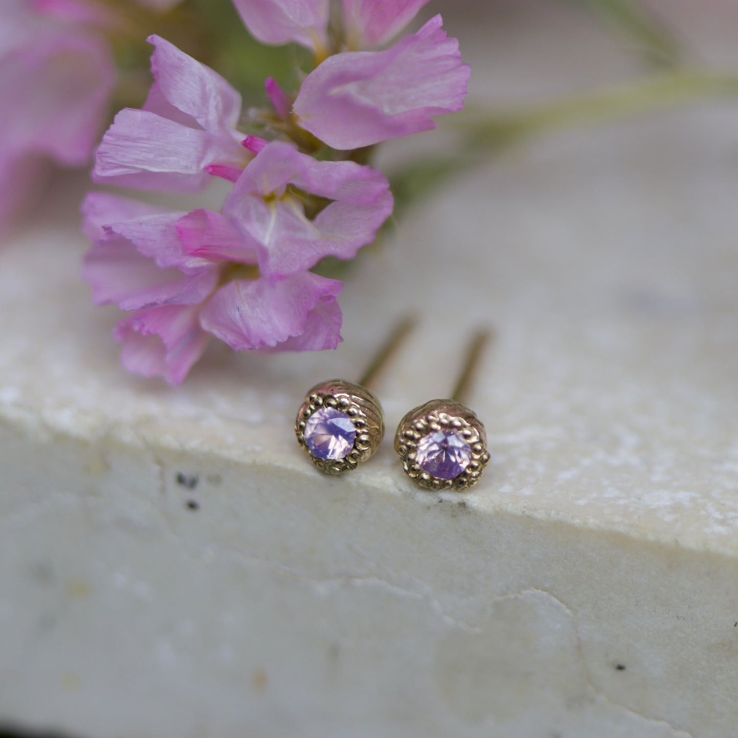 Opalescent pink seed studs