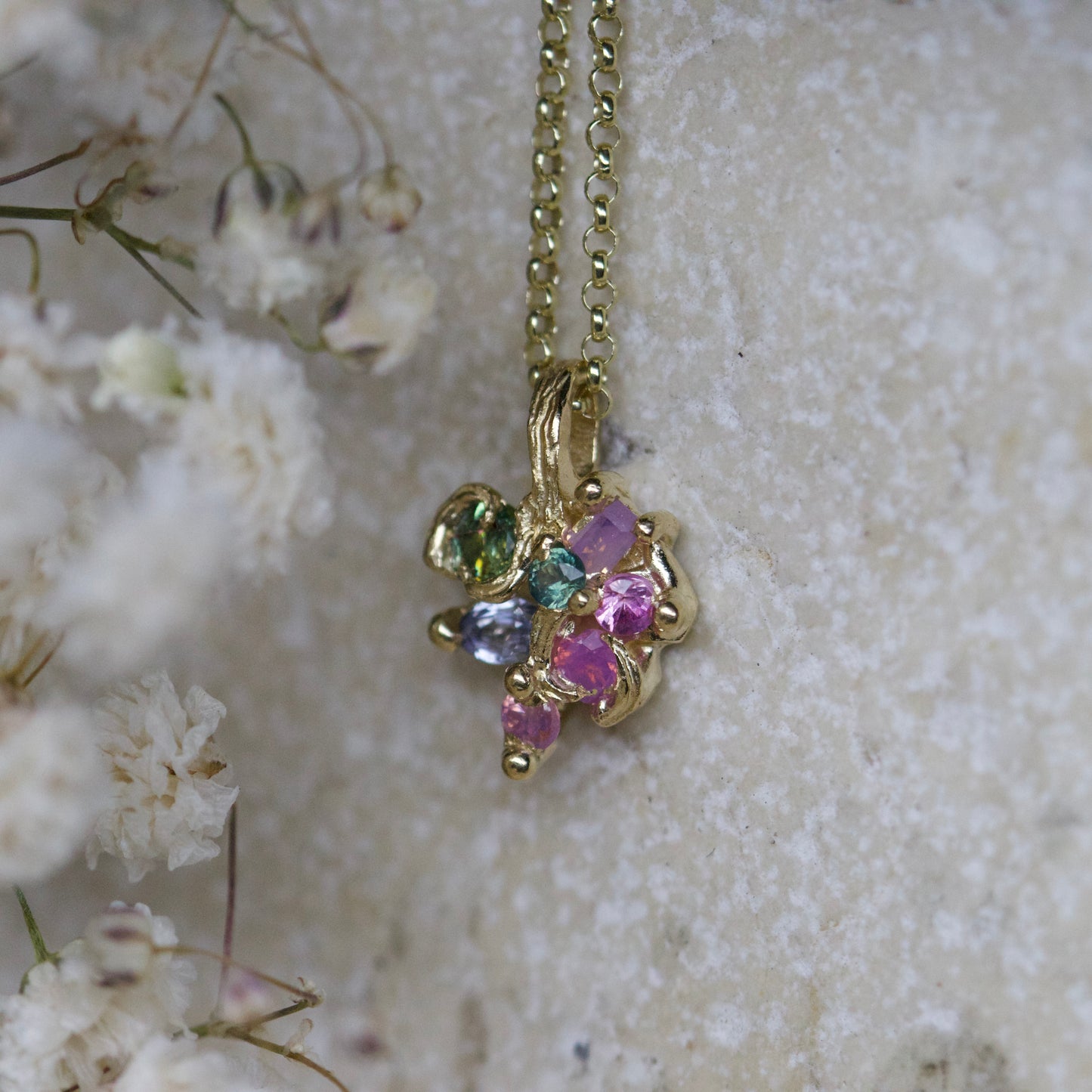 Blodeuwedd sapphire cluster necklace