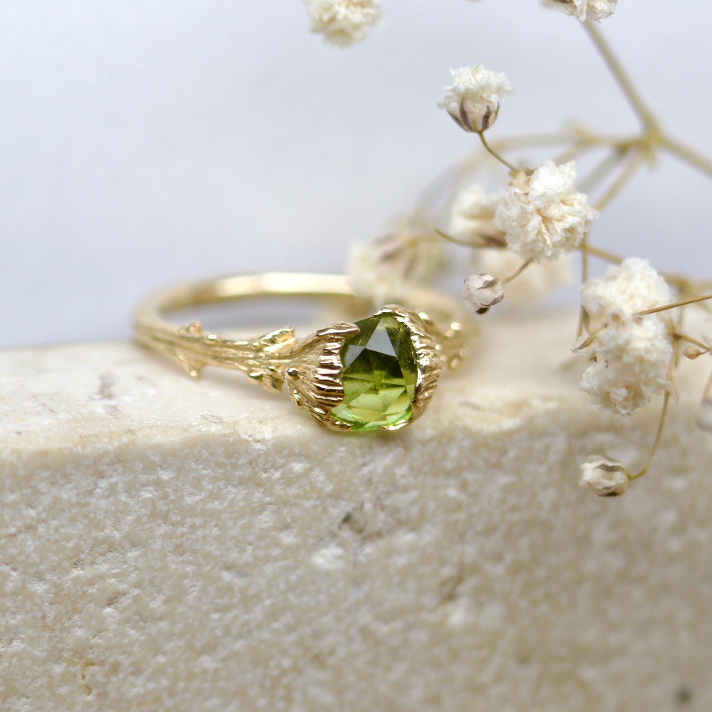 Oyster mushroom & tourmaline ring