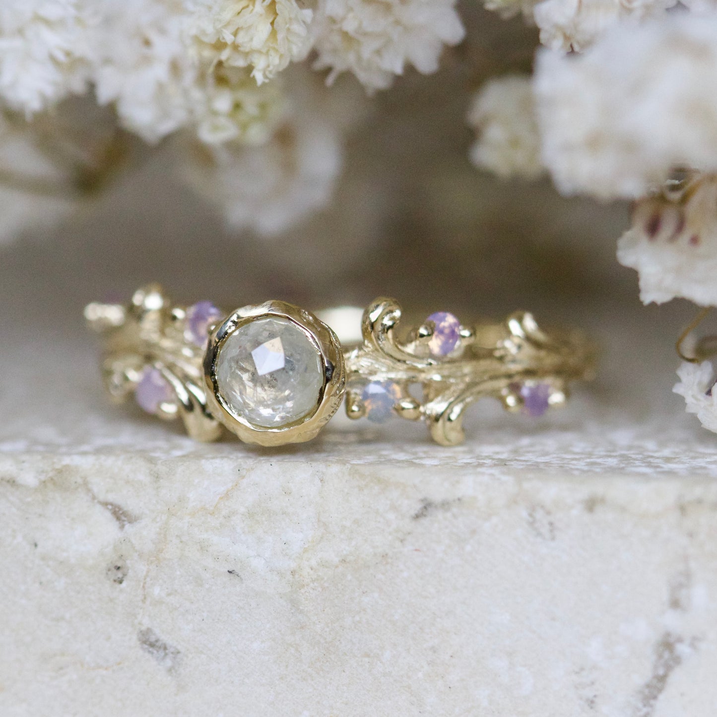 Milky diamond honey suckle ring