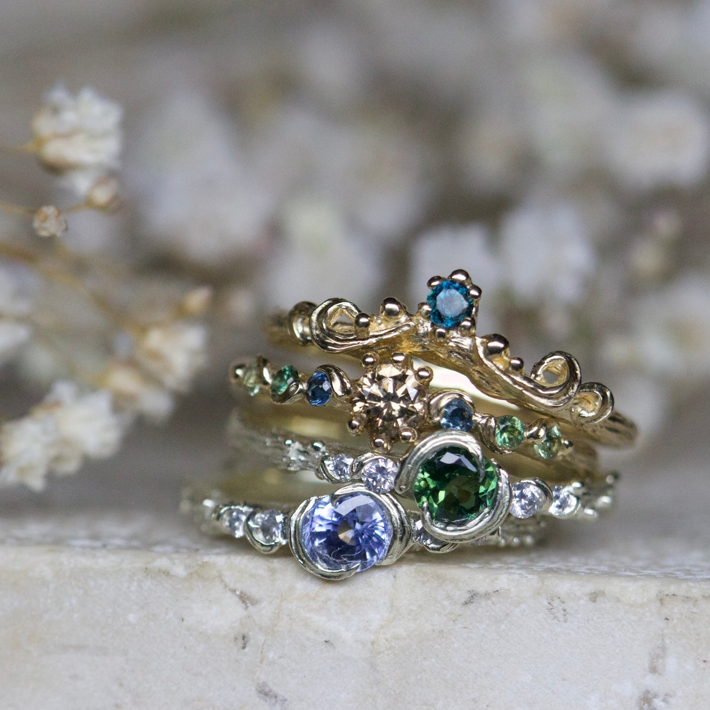 Morgana cognac diamond & sea green sapphire ring set ~ can be sold separately ( ready to ship )