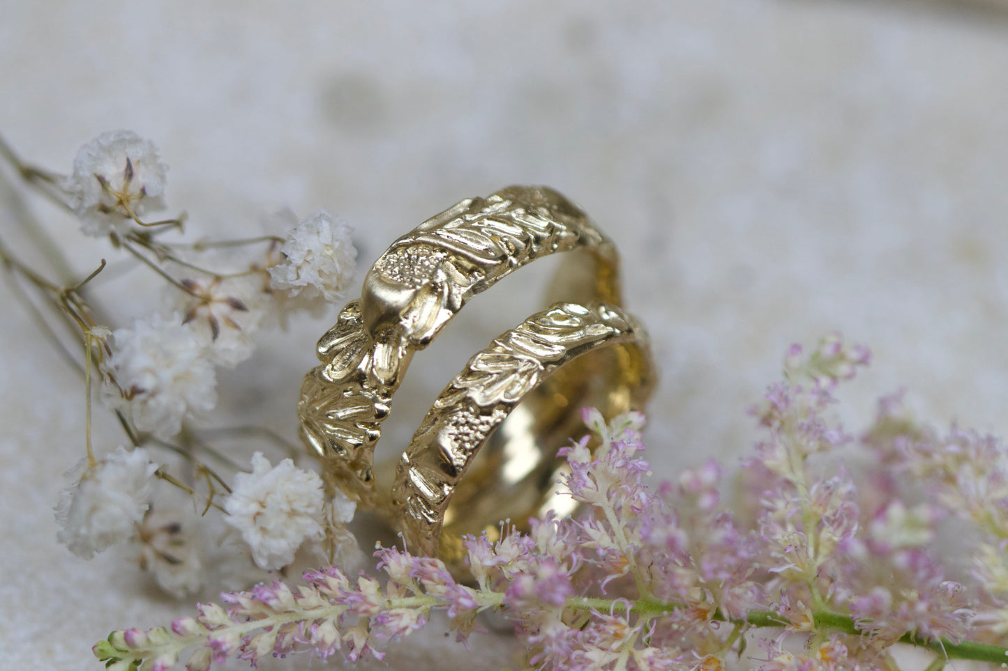 Oak leaf wedding bands