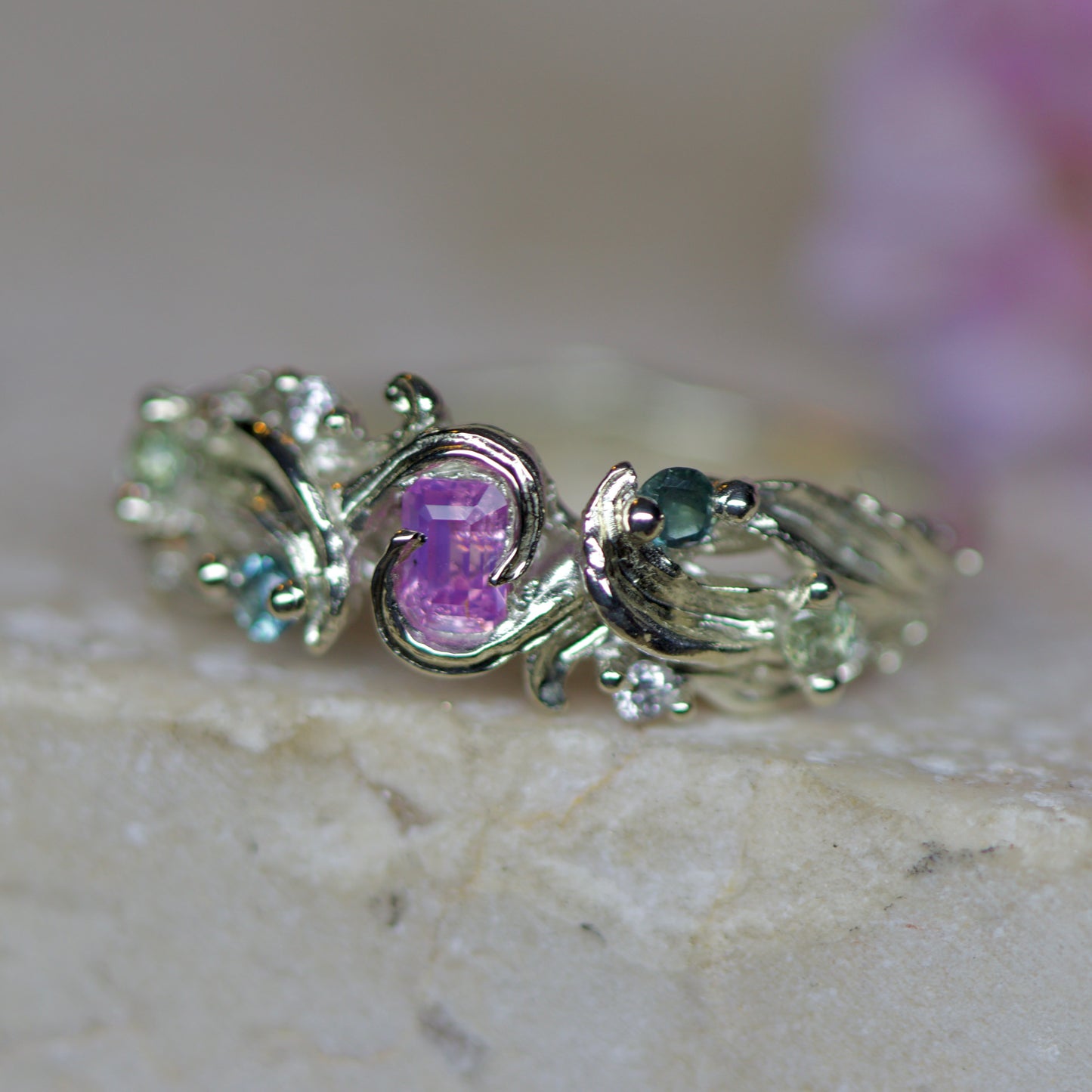 Pink sapphire ~ rosemary & hawthorn ring