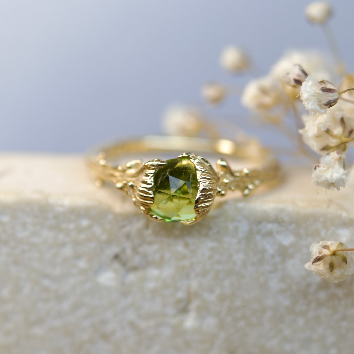 Oyster mushroom & tourmaline ring