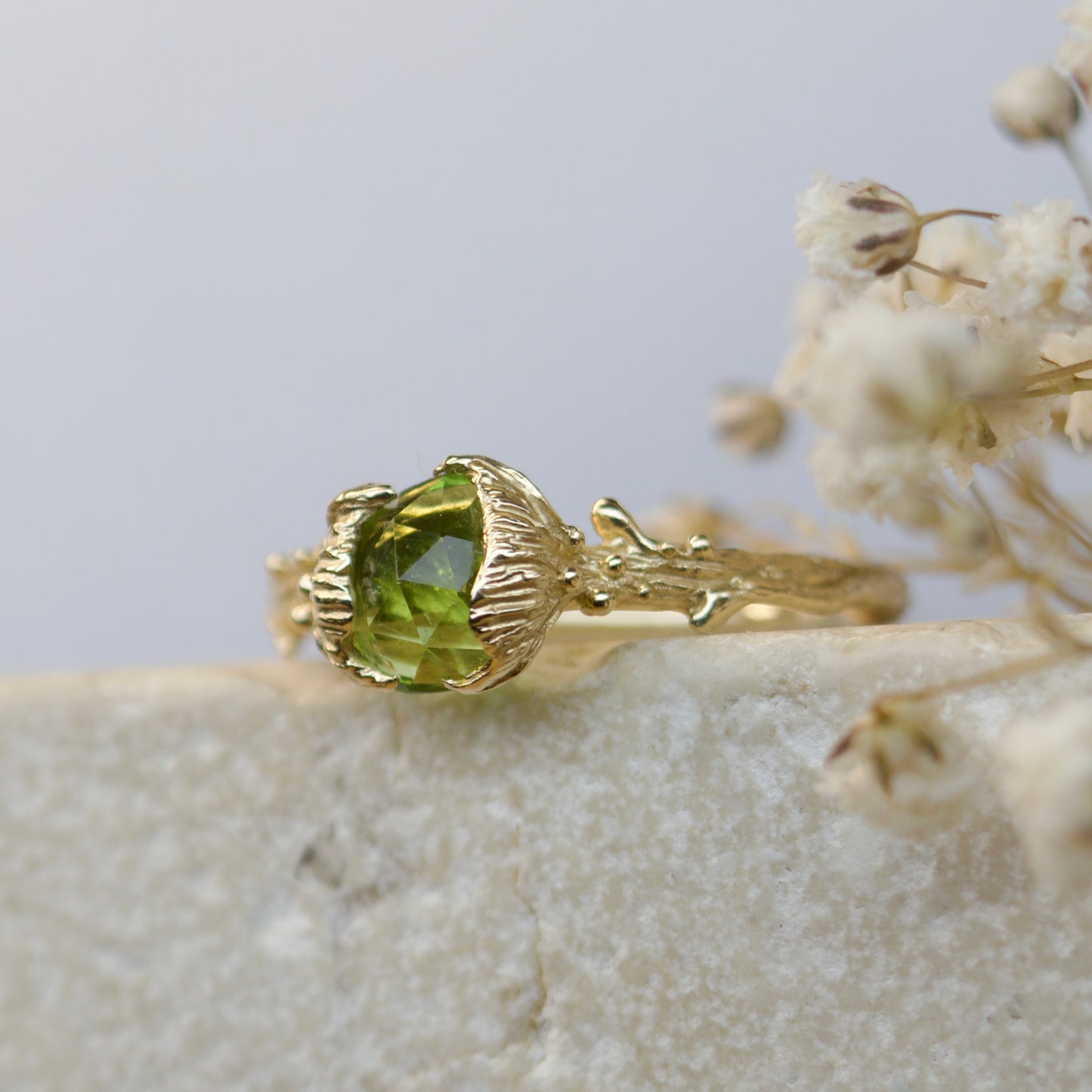 Oyster mushroom & tourmaline ring