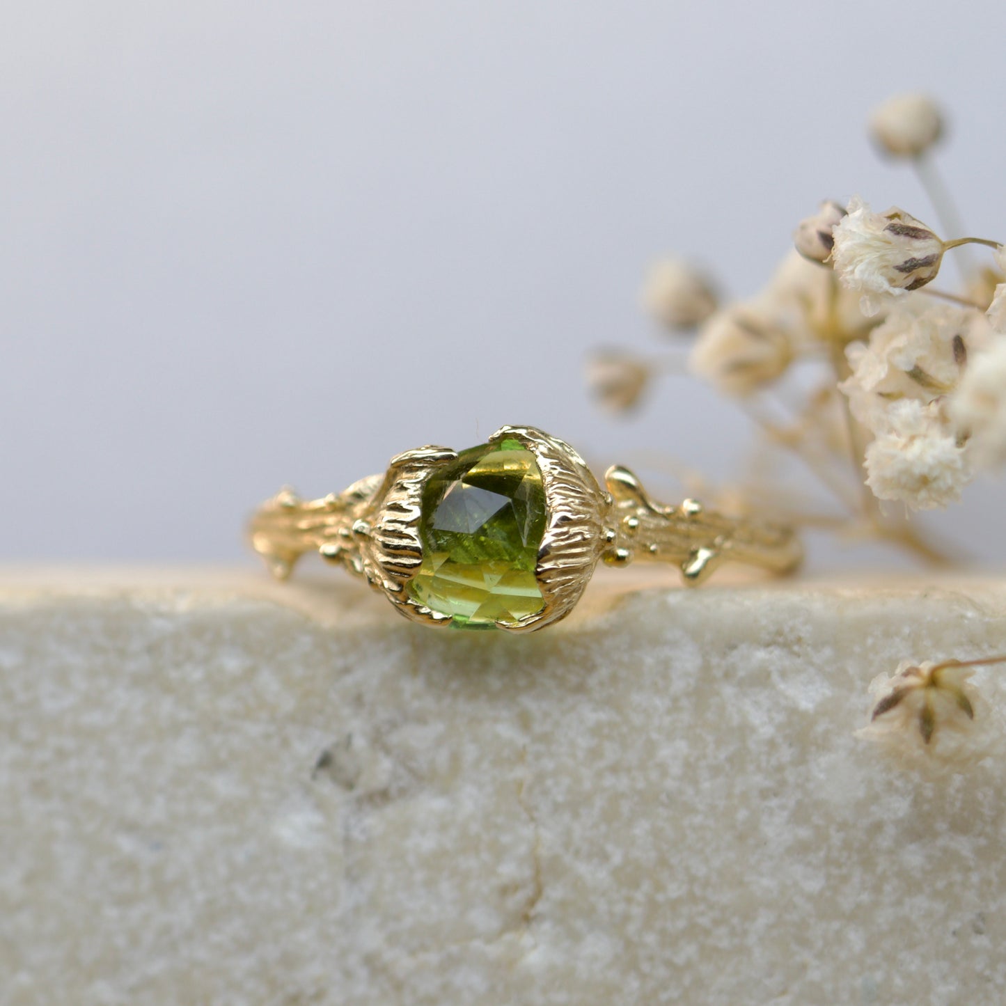 Oyster mushroom & tourmaline ring