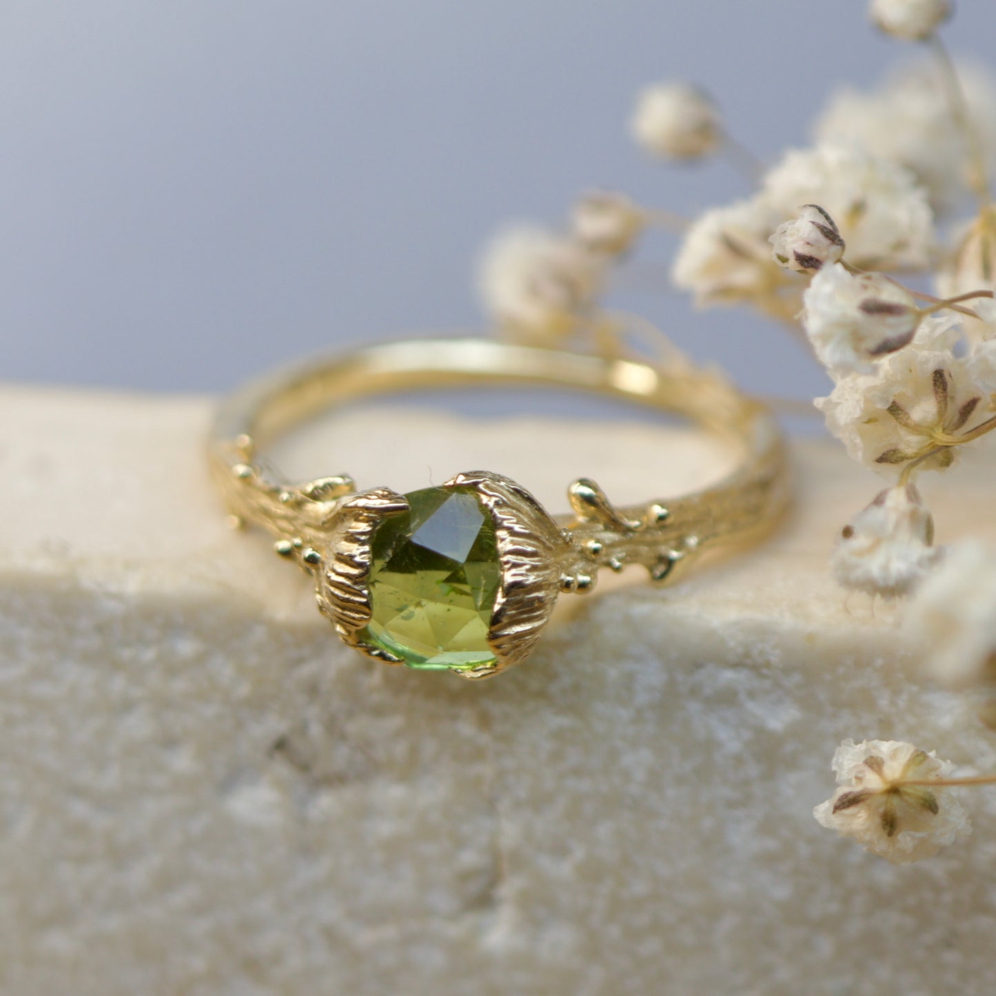 Oyster mushroom & tourmaline ring