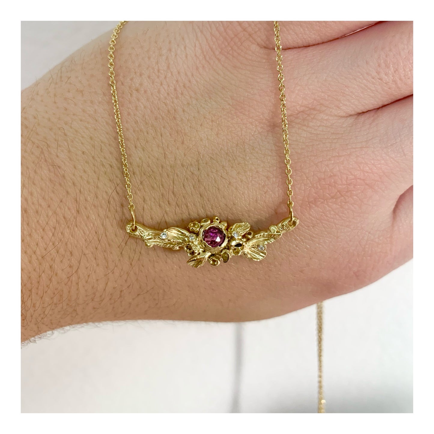 Celyn Garnet & Diamond wreath necklace