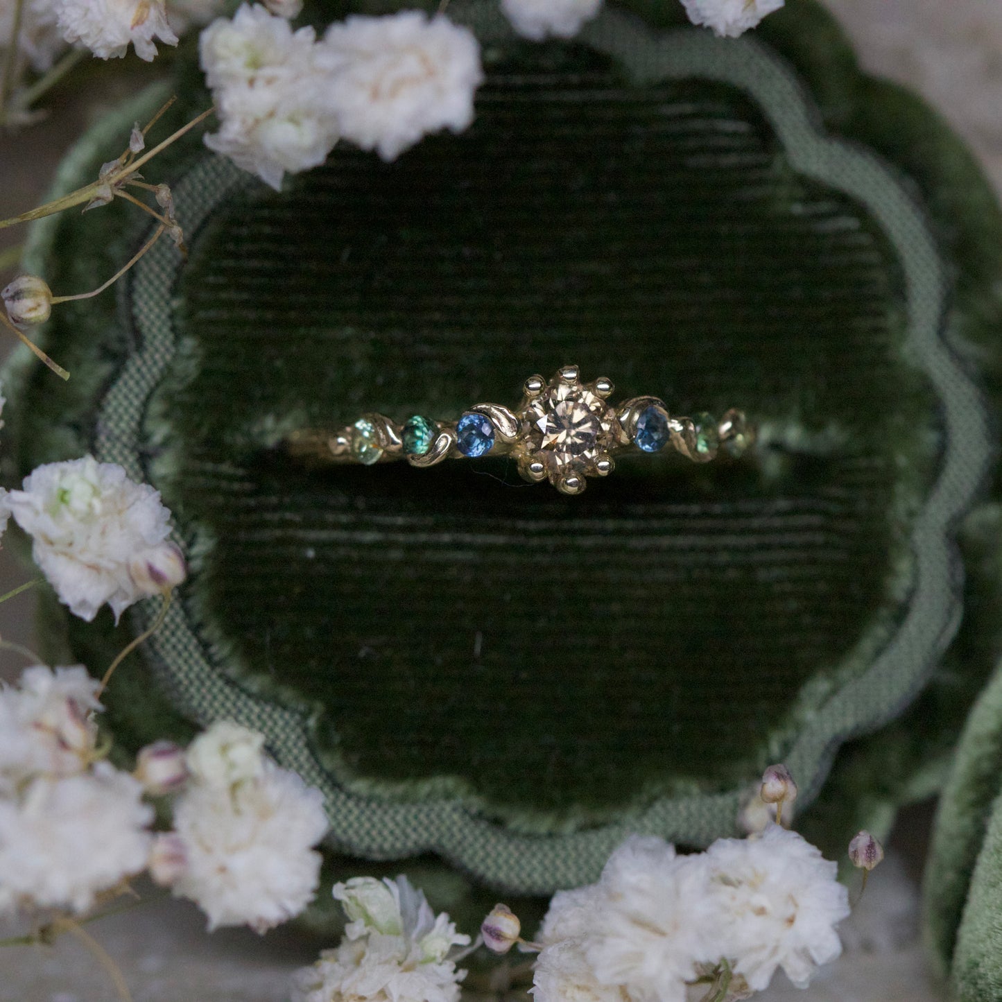 Morgana cognac diamond & sea green sapphire ring set ~ can be sold separately ( ready to ship )