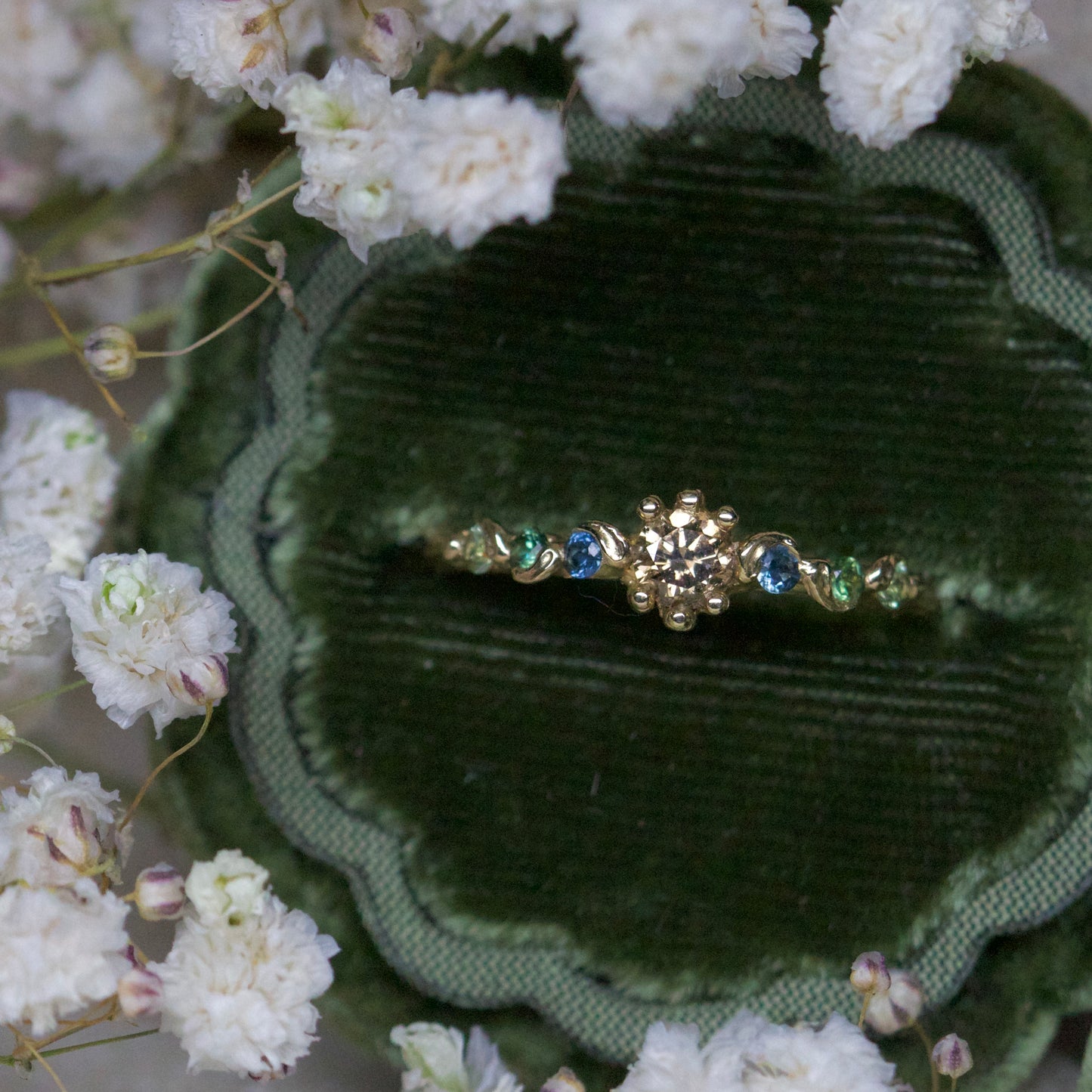 Morgana cognac diamond & sea green sapphire ring set ~ can be sold separately ( ready to ship )