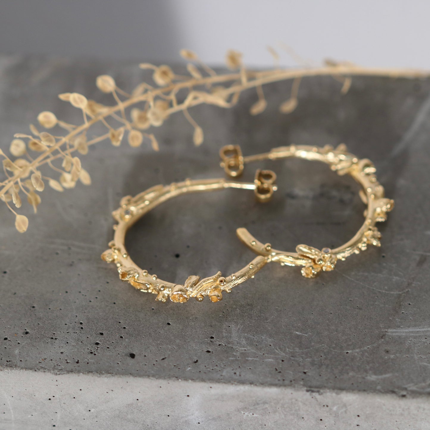 Wild Flower Hoops • Gold Plate & Silver • Revised x 6 Gemstones