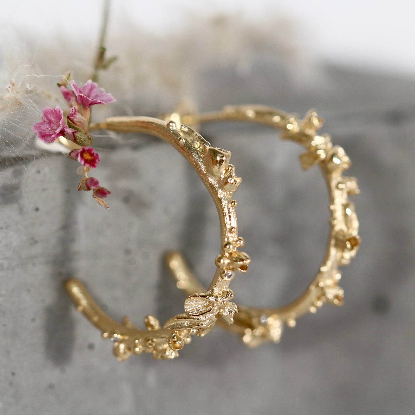 Wild Flower Hoops • Gold Plate & Silver • Revised x 6 Gemstones