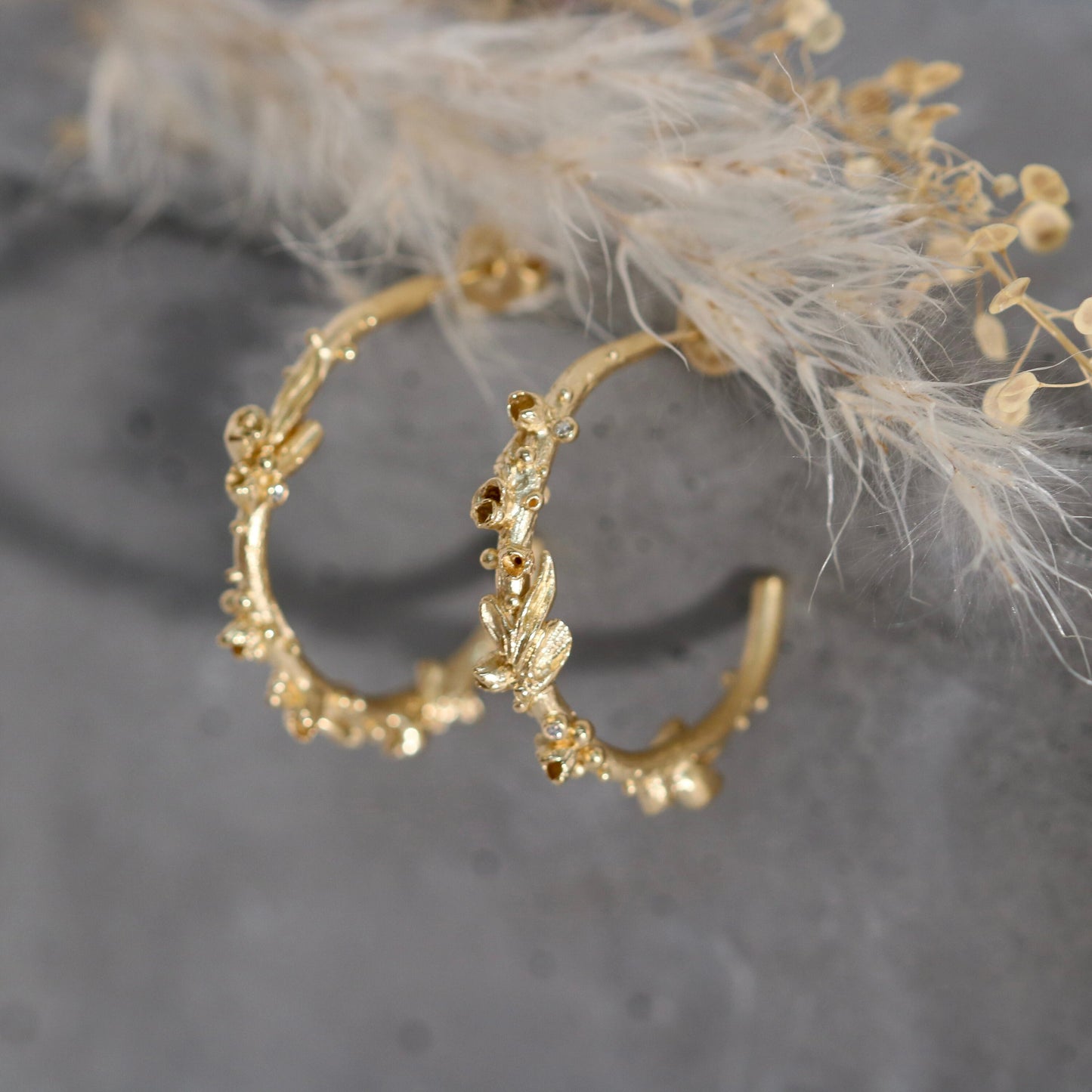 Wild Flower Hoops • Gold Plate & Silver • Revised x 6 Gemstones
