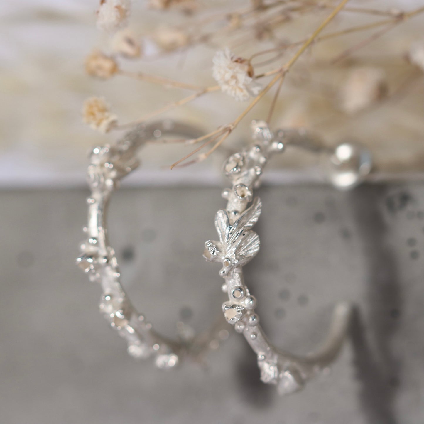 Wild Flower Hoops • Gold Plate & Silver • Revised x 6 Gemstones
