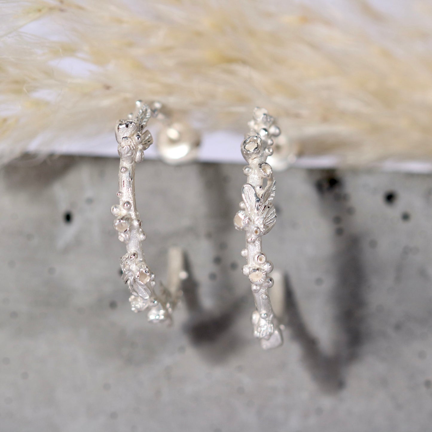 Wild Flower Hoops • Gold Plate & Silver • Revised x 6 Gemstones