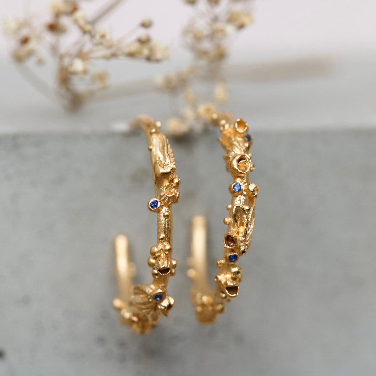 Wild Flower Hoops • Gold Plate & Silver • Revised x 6 Gemstones
