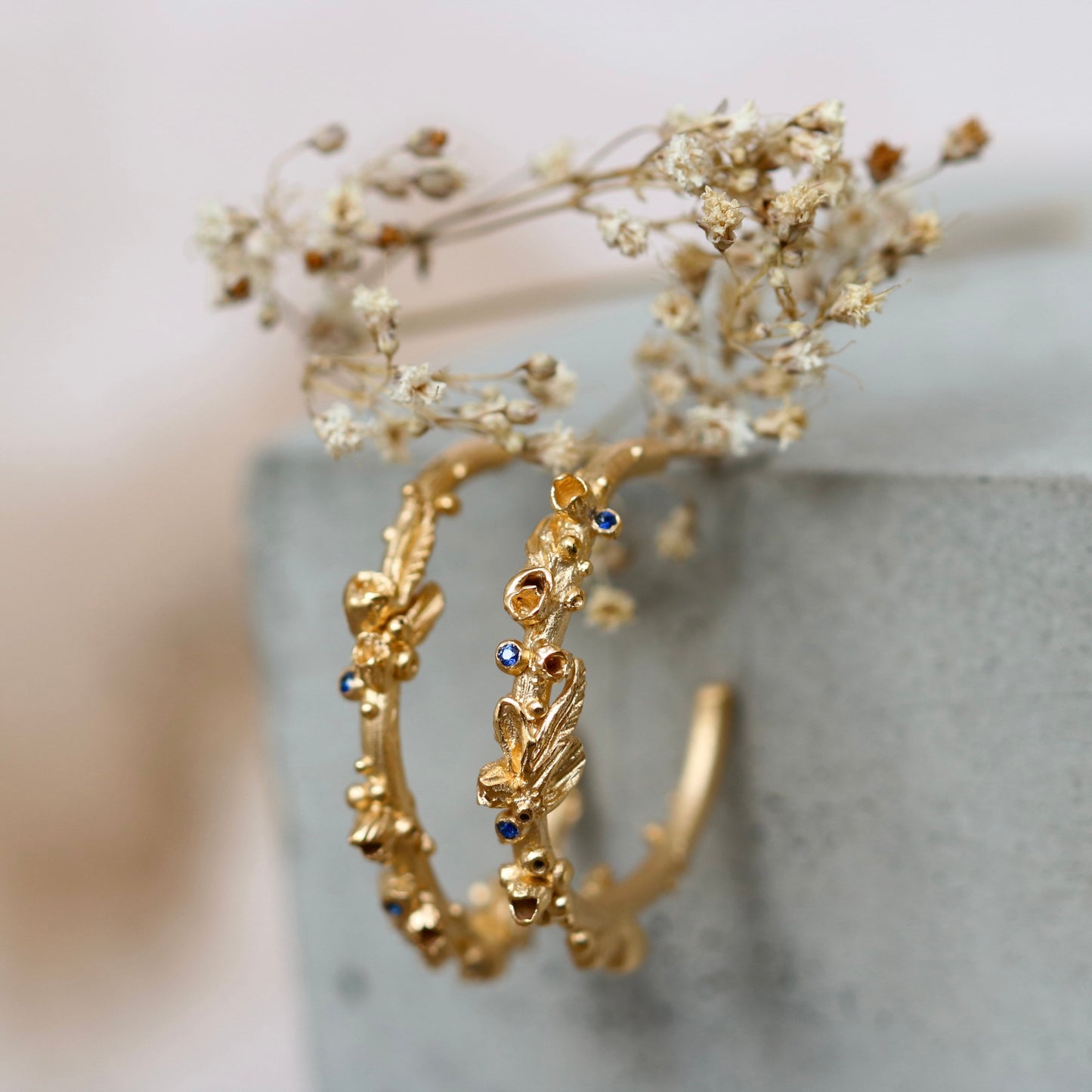 Wild Flower Hoops • Gold Plate & Silver • Revised x 6 Gemstones