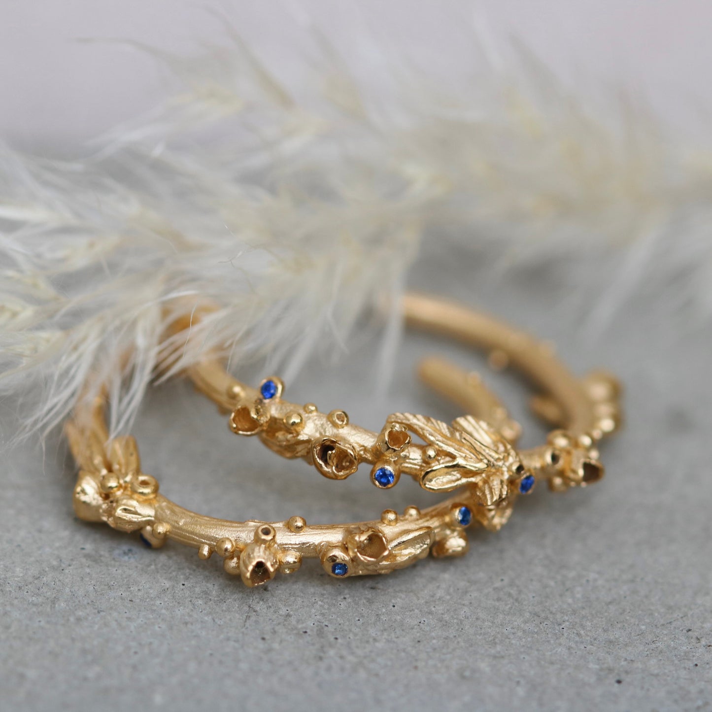Wild Flower Hoops • Gold Plate & Silver • Revised x 6 Gemstones