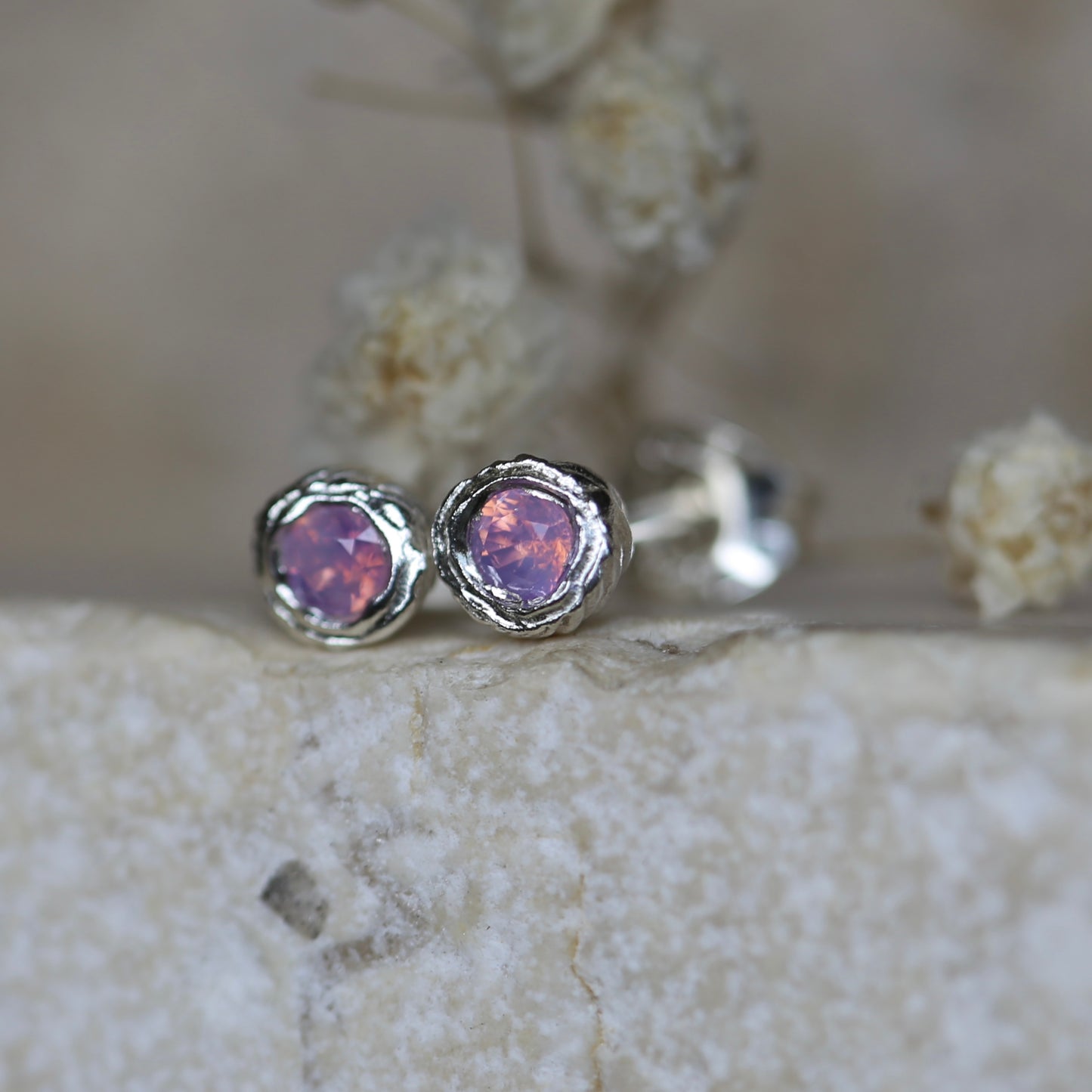 Opalescent pink seed studs