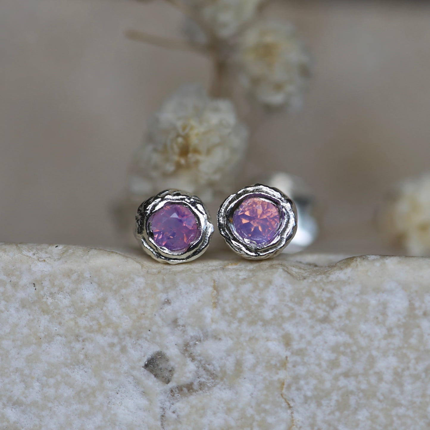 Opalescent pink seed studs