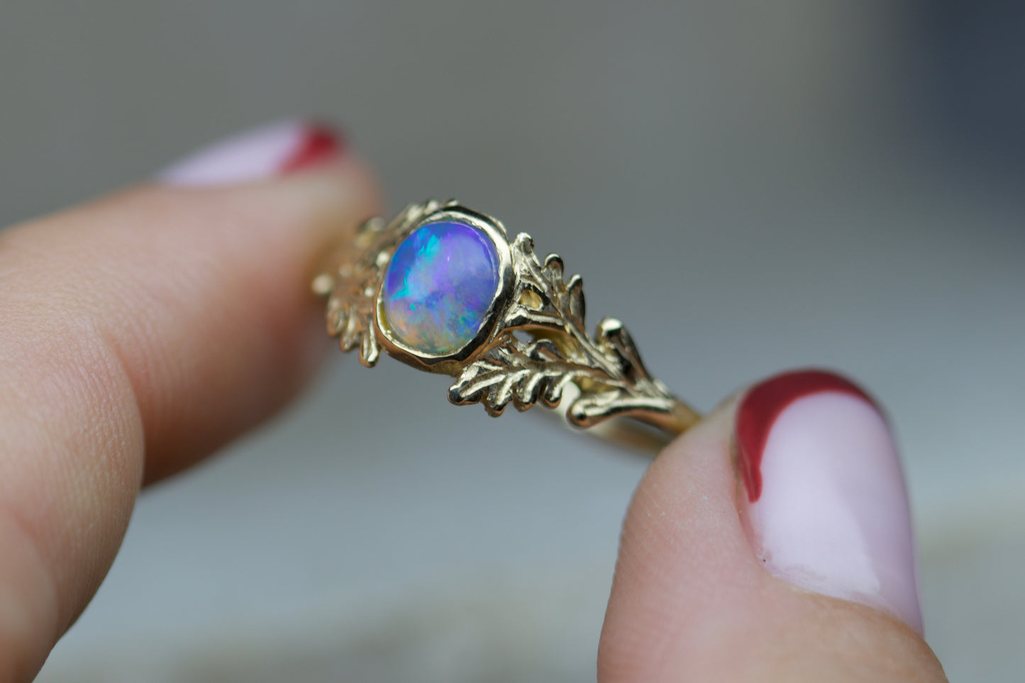 Coober pedy opal & oak leaf ring ( ready to ship )