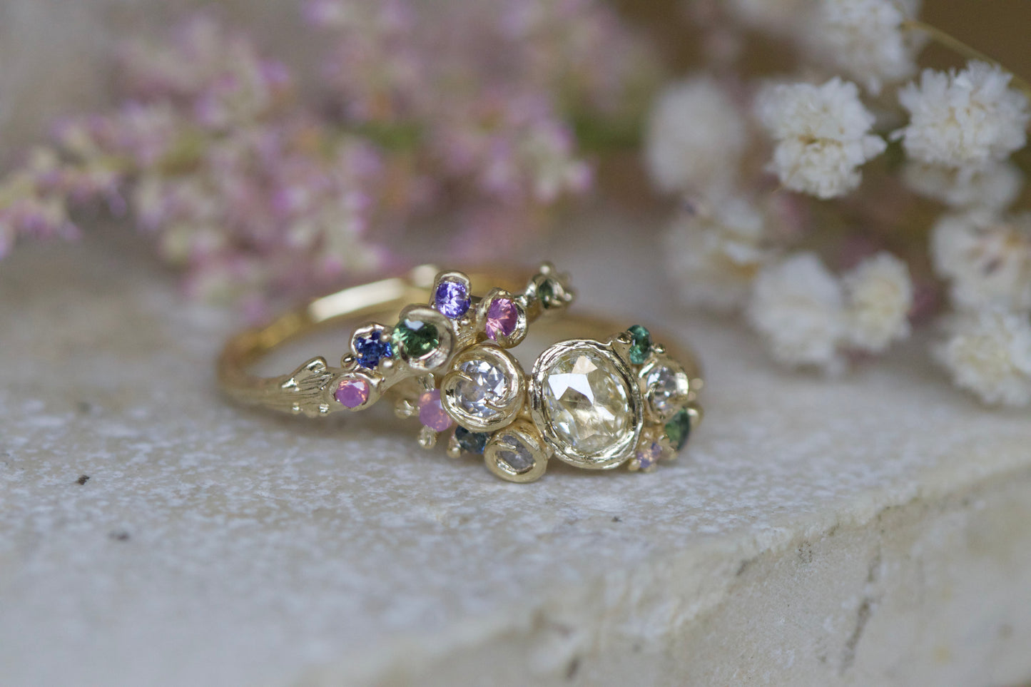 Rose cut diamond meadow ring ( ready to ship )