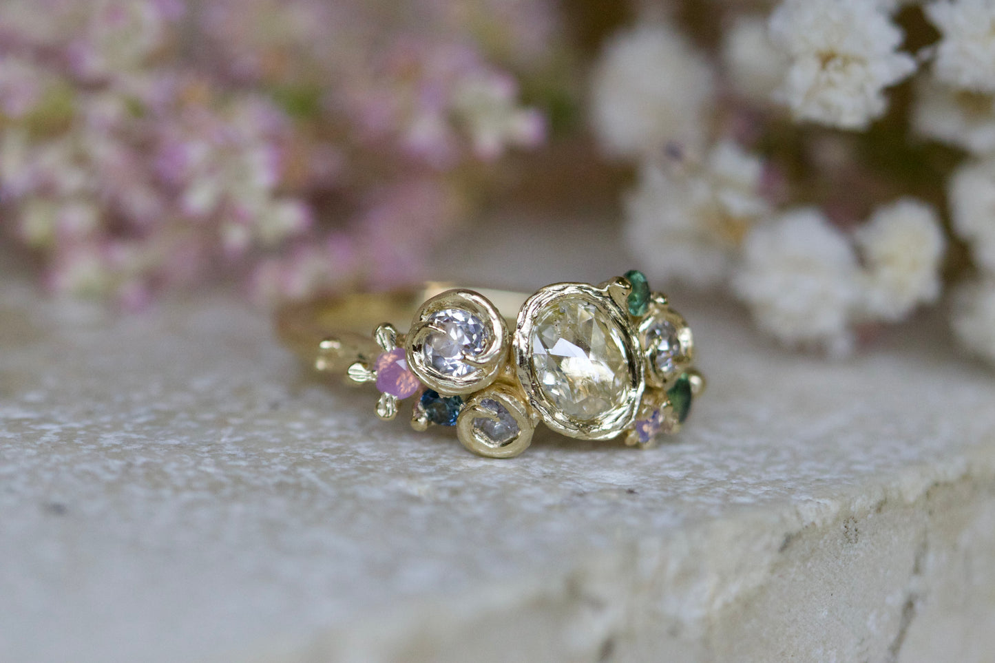 Rose cut diamond meadow ring ( ready to ship )
