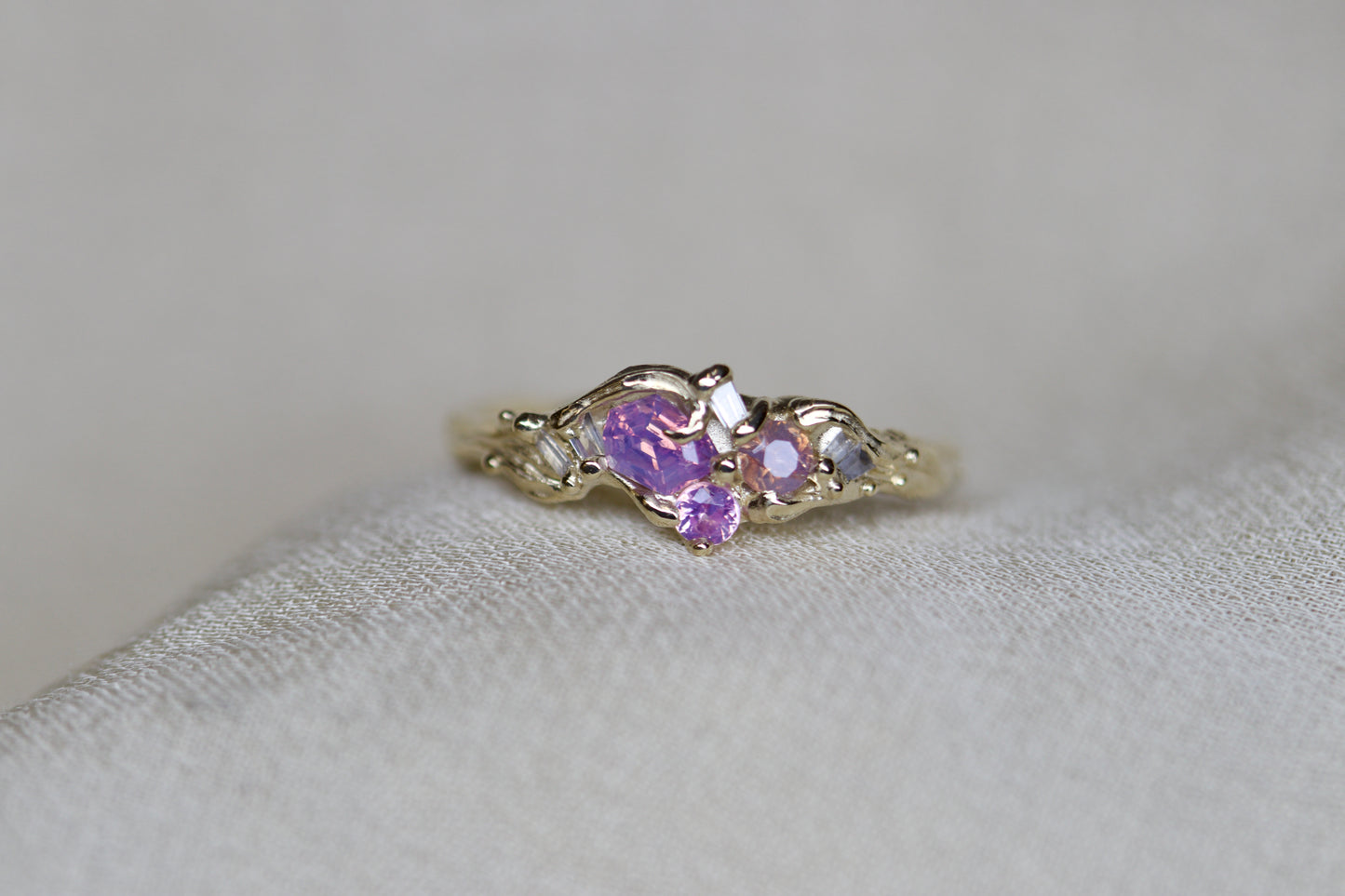 Sea pink sapphire cluster ring - Ready to ship