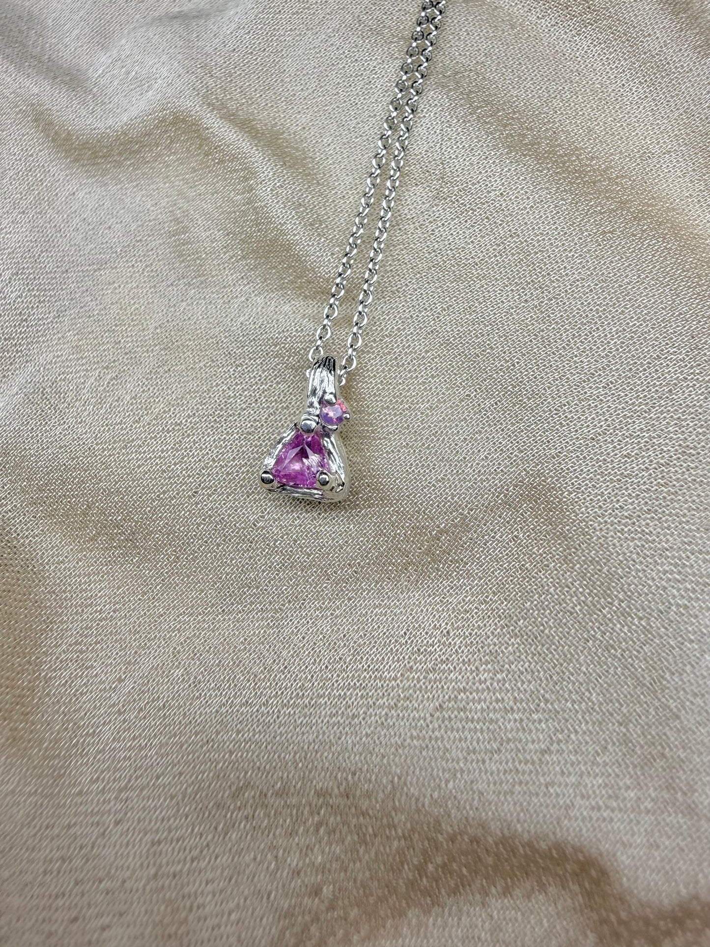 Pink sapphire trillion necklace