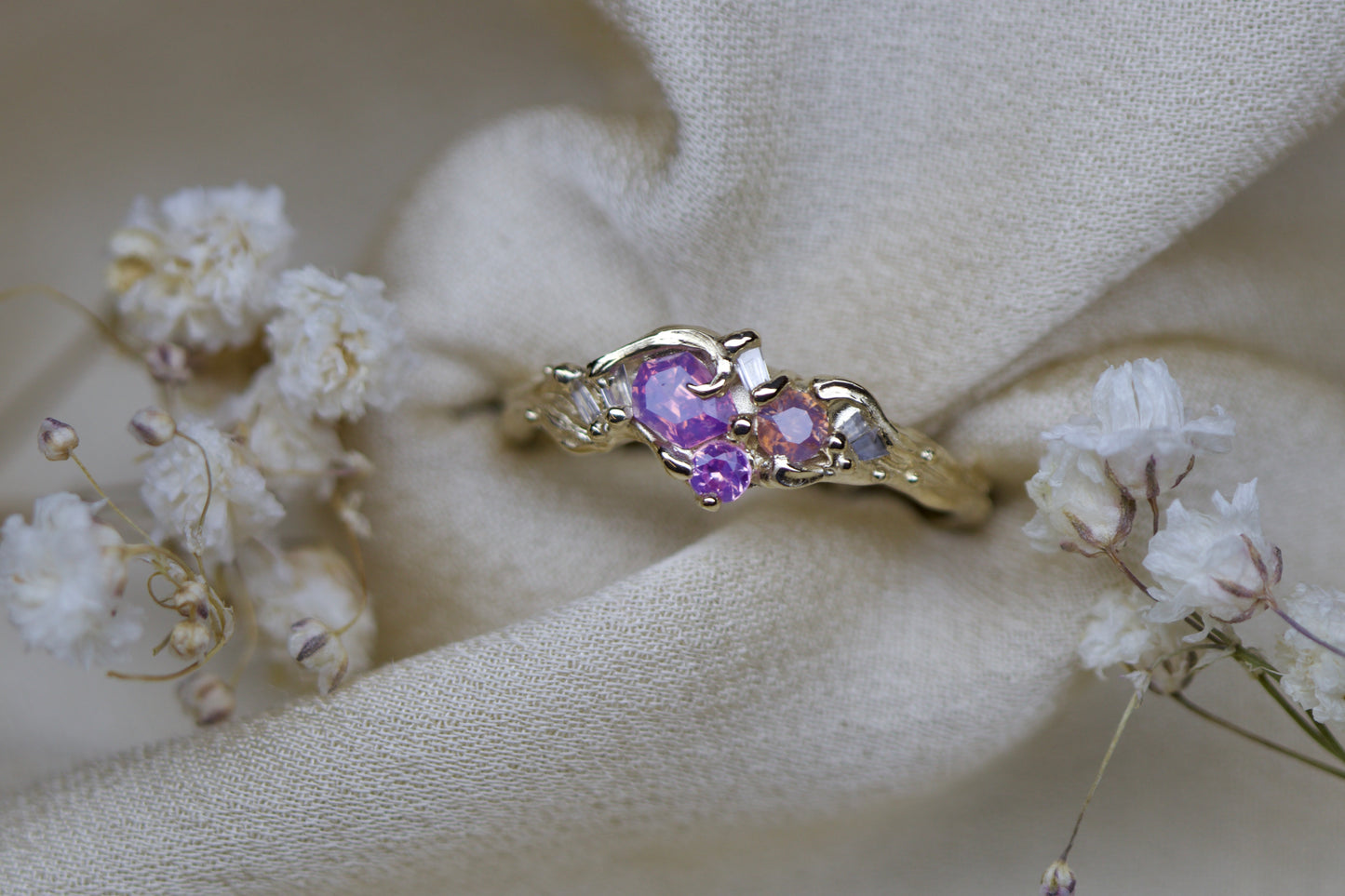 Sea pink sapphire cluster ring - Ready to ship