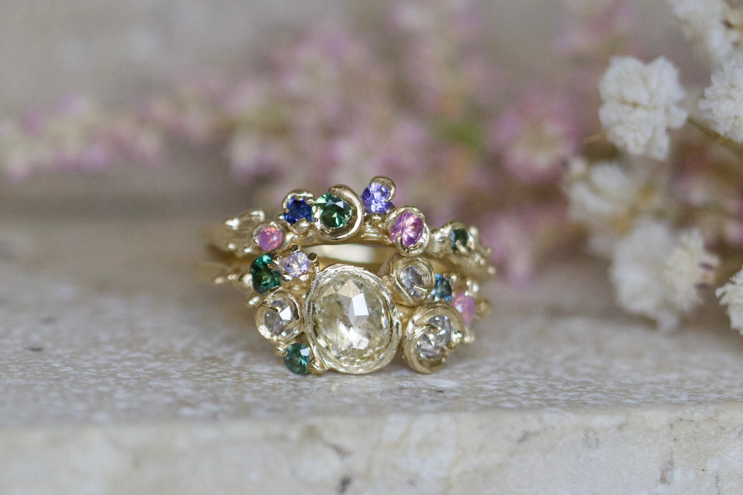 Rose cut diamond meadow ring ( ready to ship )