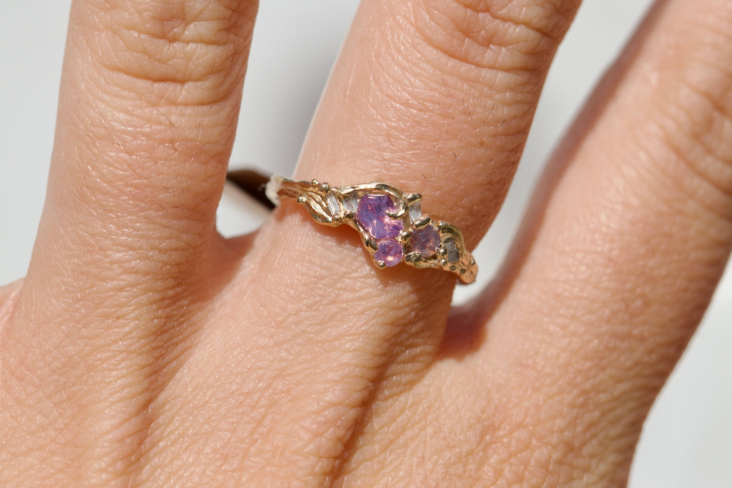 Sea pink sapphire cluster ring - Ready to ship
