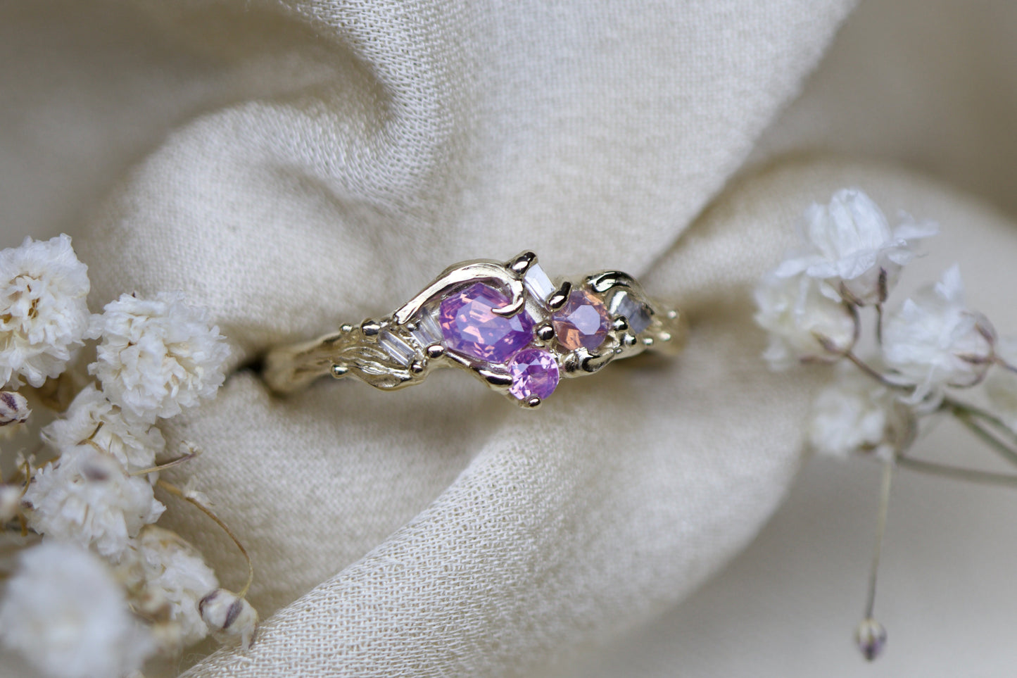Sea pink sapphire cluster ring - Ready to ship