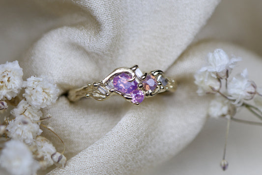 Sea pink sapphire cluster ring - Ready to ship