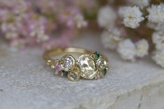 Rose cut diamond meadow ring ( ready to ship )