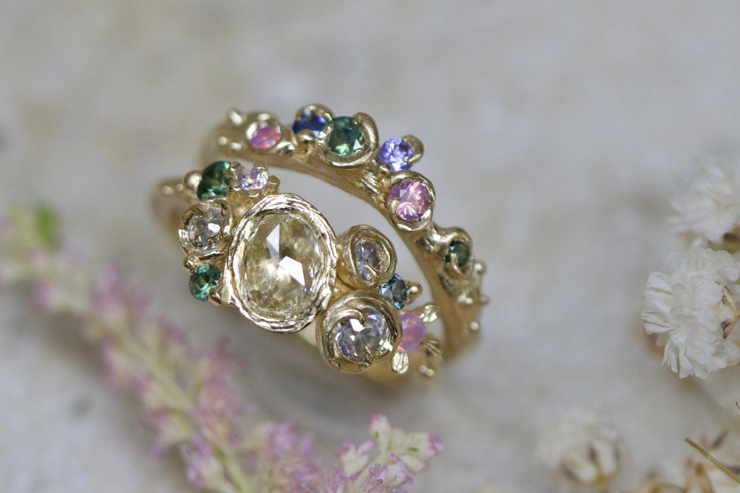 Rose cut diamond meadow ring ( ready to ship )