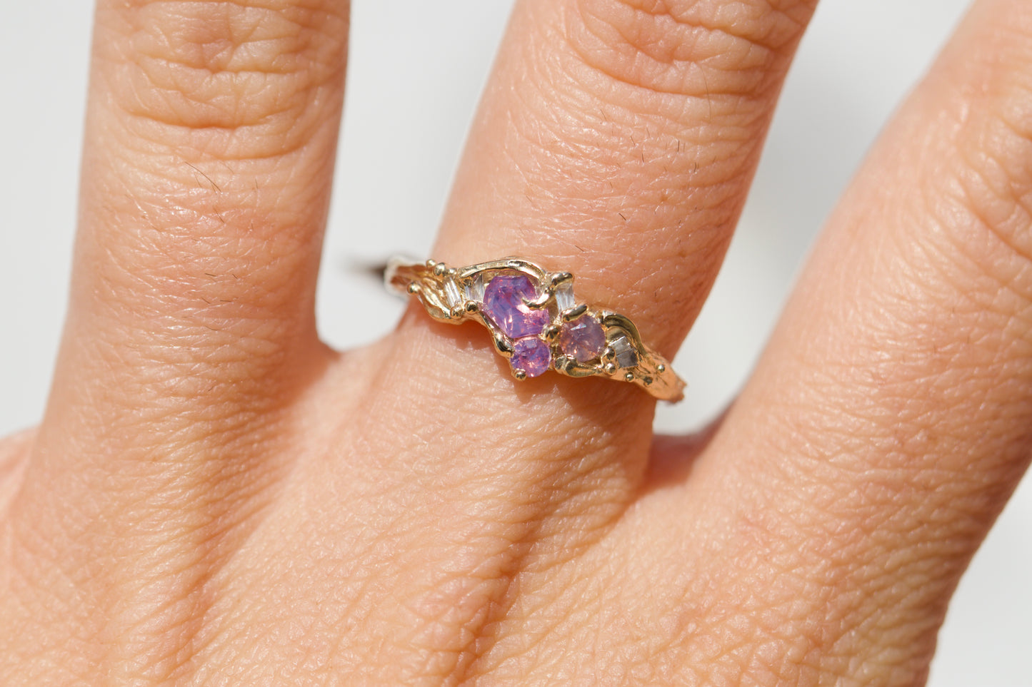 Sea pink sapphire cluster ring - Ready to ship