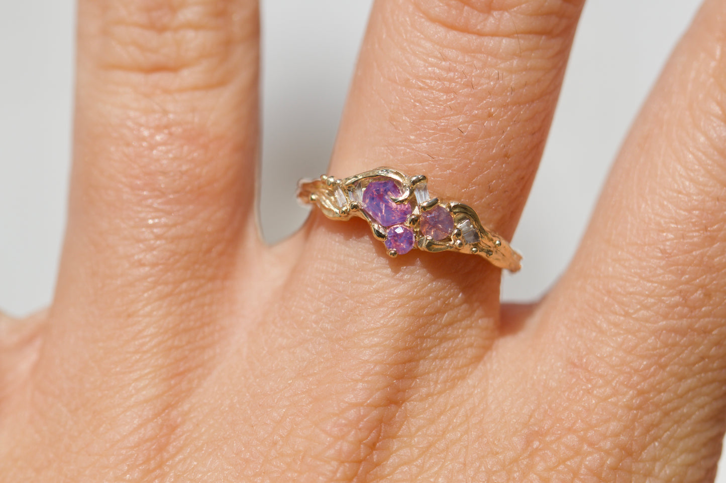 Sea pink sapphire cluster ring - Ready to ship