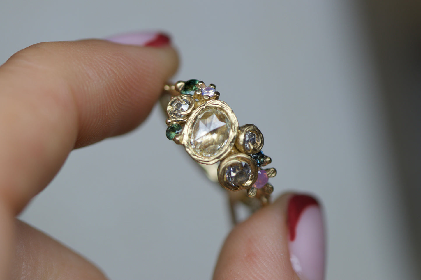 Rose cut diamond meadow ring ( ready to ship )
