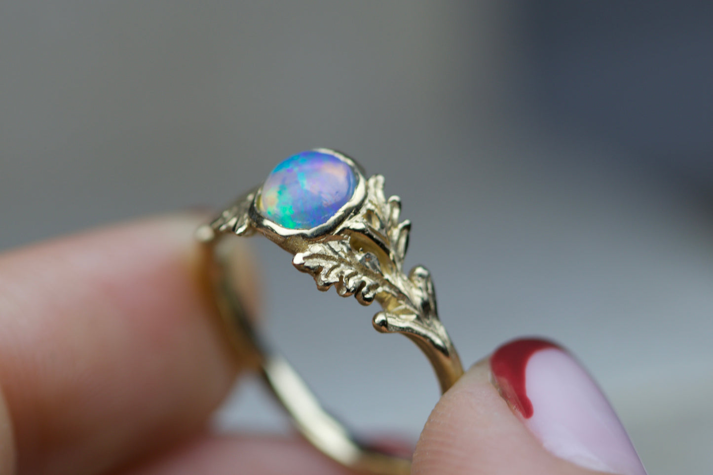 Coober pedy opal & oak leaf ring ( ready to ship )